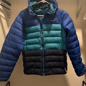 Patagonia Boys' Blue Down Puffer Jacket Hoody Size XXL